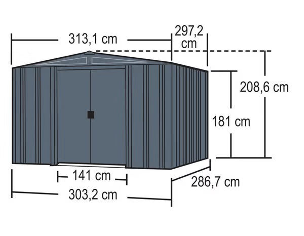 Abri métal anthracite - Dim intér : 303 x 287 x 209 cm