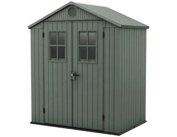 Abri vert structure résine traitée anti-UV imitation bois soit 1,99 M²