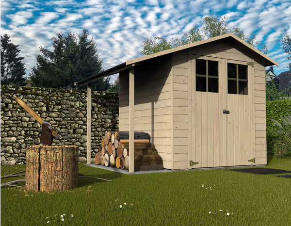 Abri de jardin bois couleur naturelle 12 mm 273x212x202 cm (3.24m²) et bûcher latéral
