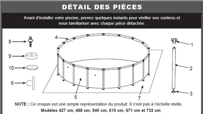 Intex - Piscine hors-sol, acier, rond Diam.4.88 x L.4.88 x H.1.07 m